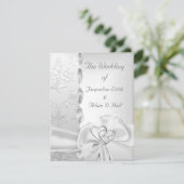 Elegant Wedding Floral Silver White Bow Hearts Kaart (Staand voorkant)