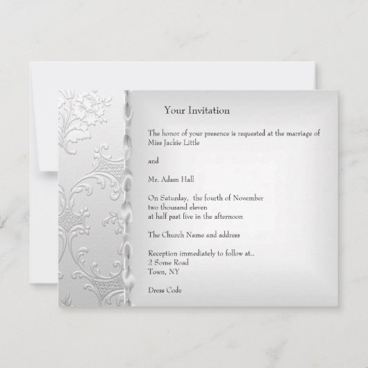 Elegant Wedding Floral Silver White Bow Hearts Kaart (Achterkant)