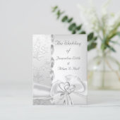 Elegant Wedding Floral Silver White Bow Hearts Kaart (Staand voorkant)