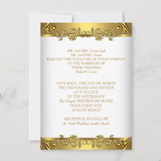 Elegant Wedding Floral White Gold 2 Kaart (Achterkant)