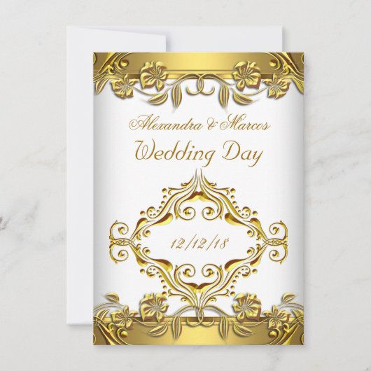 Elegant Wedding  Floral White Gold 2 Kaart (Voorkant)