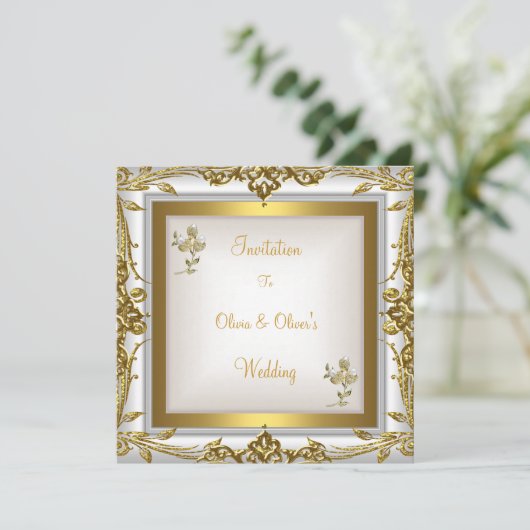 Elegant Wedding Floral White Gold Kaart (Staand voorkant)