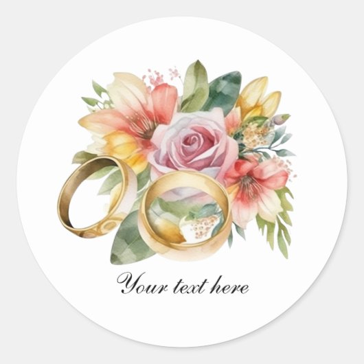 Elegant Wedding flowers and rings customizable Ronde Sticker (Voorkant)