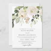 Elegant Wedding Foliage Greenery Gold White Floral Kaart (Voorkant)