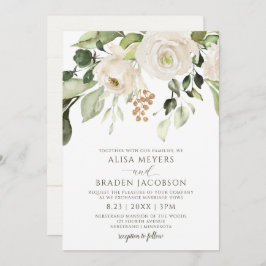 Elegant Wedding Foliage Greenery Gold White Floral Kaart