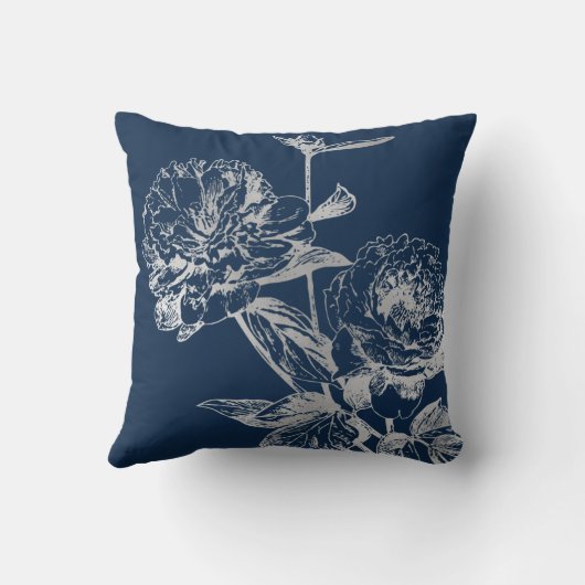 Elegant Wedding for Simple Floral Silver Navy Kussen (Achterkant)