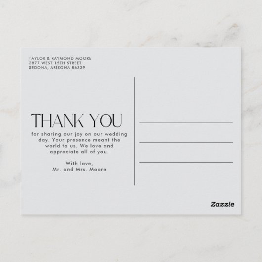 Elegant Wedding Foto Dank je Briefkaart (Achterkant)