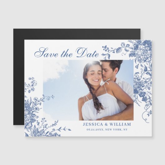 Elegant Wedding FOTO Save the Date Magnetic Kaart (Voorkant / Achterkant)