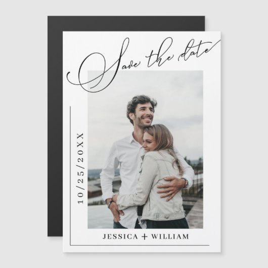 Elegant Wedding FOTO Save the Date Magnetic Kaart (Voorkant / Achterkant)
