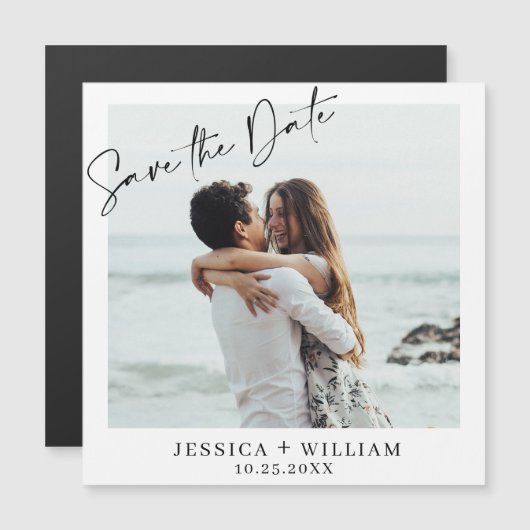 Elegant Wedding FOTO Save the Date Magnetic Kaart (Voorkant / Achterkant)