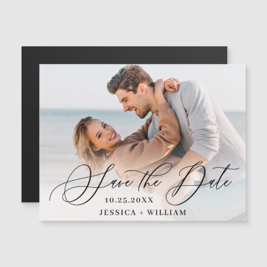 Elegant Wedding FOTO Save the Date Magnetic Kaart (Voorkant / Achterkant)