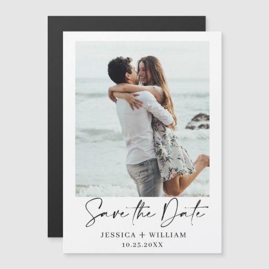 Elegant Wedding FOTO Save the Date Magnetic Kaart (Voorkant / Achterkant)