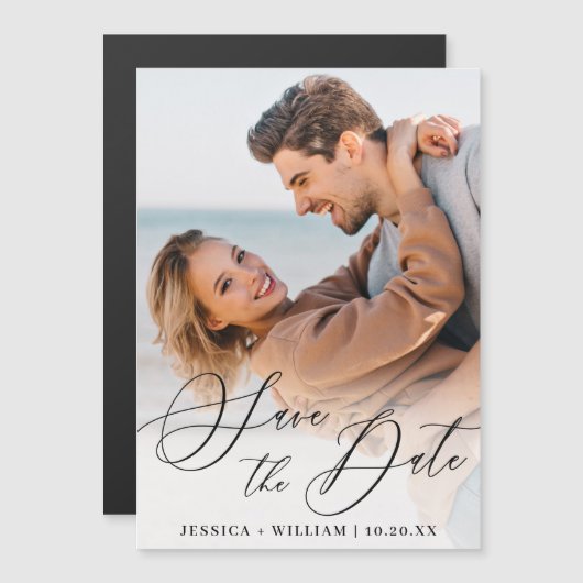 Elegant Wedding FOTO Save the Date Magnetic Kaart (Voorkant / Achterkant)