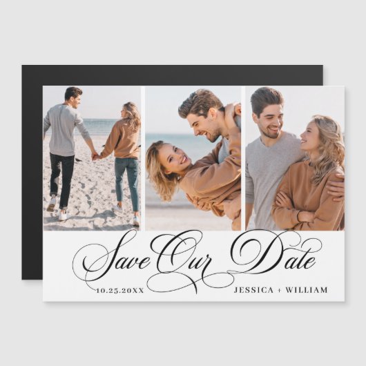 Elegant Wedding FOTO Save the Date Magnetic Kaart (Voorkant / Achterkant)