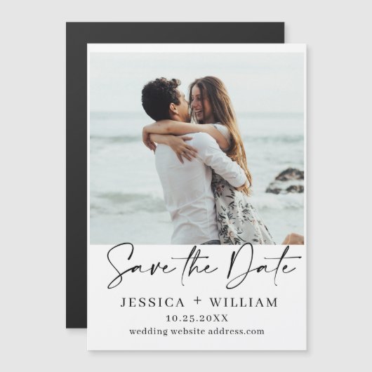 Elegant Wedding FOTO Save the Date Magnetic Kaart (Voorkant / Achterkant)