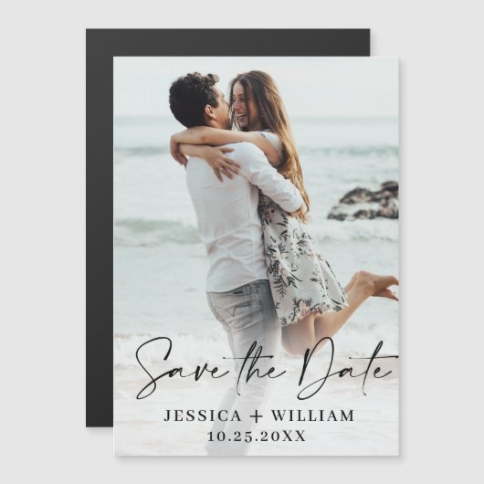 Elegant Wedding FOTO Save the Date Magnetic Kaart (Voorkant / Achterkant)