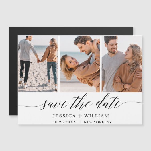 Elegant Wedding FOTO Save the Date Magnetic Kaart (Voorkant / Achterkant)