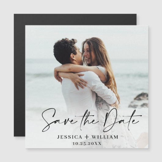 Elegant Wedding FOTO Save the Date Magnetic Kaart (Voorkant / Achterkant)