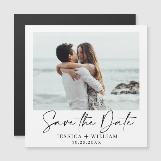 Elegant Wedding FOTO Save the Date Magnetic Kaart (Voorkant / Achterkant)