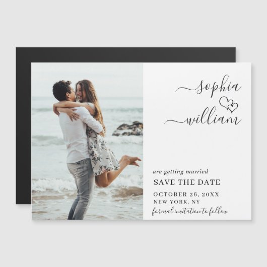 Elegant Wedding FOTO Save the Date Magnetic Kaart (Voorkant / Achterkant)