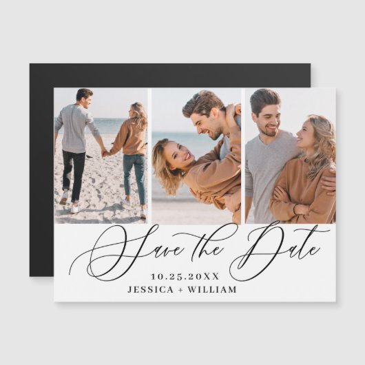 Elegant Wedding FOTO Save the Date Magnetic Kaart (Voorkant / Achterkant)