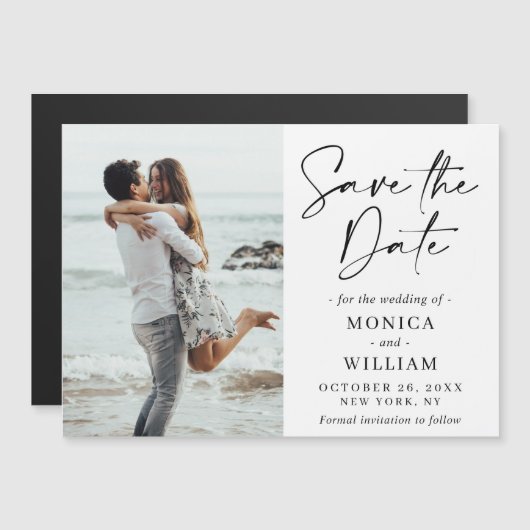 Elegant Wedding FOTO Save the Date Magnetic Kaart (Voorkant / Achterkant)