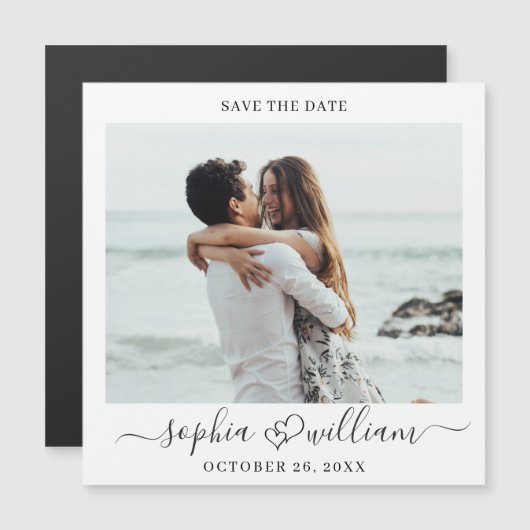 Elegant Wedding FOTO Save the Date Magnetic Kaart (Voorkant / Achterkant)
