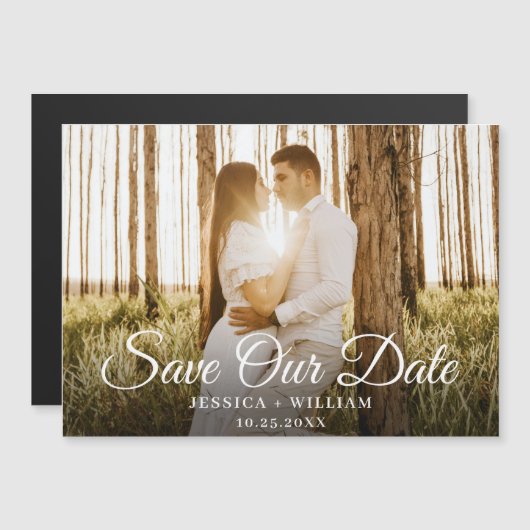 Elegant Wedding FOTO Save the Date Magnetic Kaart (Voorkant / Achterkant)