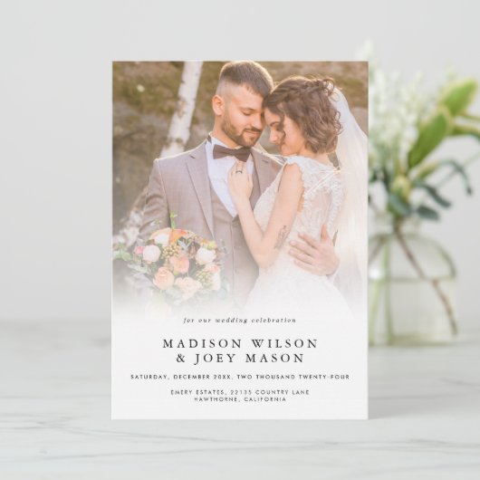 Elegant Wedding Foto zwart script Kaart (Staand voorkant)