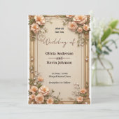 Elegant Wedding Frame With Soft Pink Flowers Kaart (Staand voorkant)