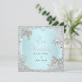 Elegant Wedding Glitter Blauwgroen Silver White Bo Kaart (Staand voorkant)