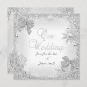 Elegant Wedding Glitter Silver White Bow Kaart (Voorkant / Achterkant)