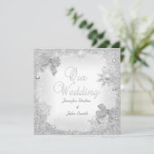 Elegant Wedding Glitter Silver White Bow Kaart (Staand voorkant)