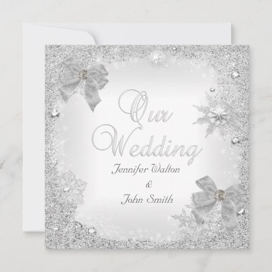 Elegant Wedding Glitter Silver White Bow Kaart (Voorkant)