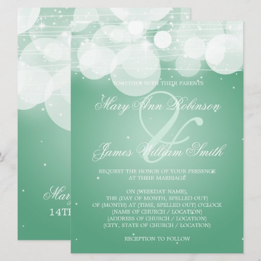 Elegant Wedding Glow & Sparkle Mint Kaart (Voorkant / Achterkant)