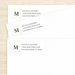 Elegant Wedding Gold Border Monogram Adres Etiket