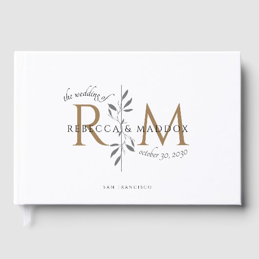 Elegant Wedding Gold Botanical Monogram Gastenboek (Voorkant)
