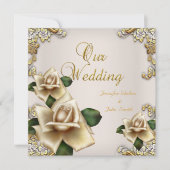 Elegant Wedding Gold Cream Beige Rozen Kaart (Voorkant)
