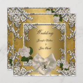 Elegant Wedding Gold Cream Roos Silver Kaart (Voorkant / Achterkant)