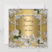 Elegant Wedding Gold Cream Roos Silver Kaart (Voorkant)
