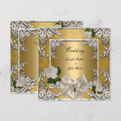 Elegant Wedding Gold Cream Roos Silver Kaart (Voorkant / Achterkant)