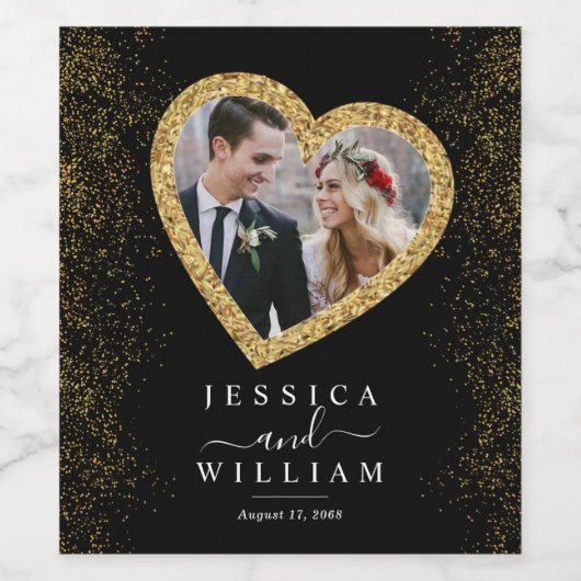 Elegant Wedding Gold Custom Photo Wijn Etiket (Enkel label)