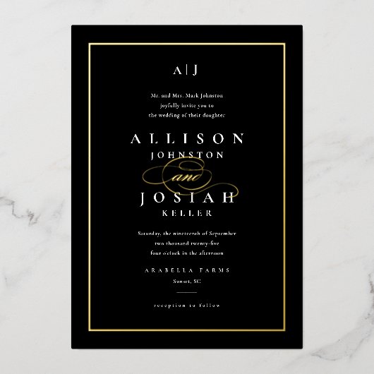 Elegant Wedding Gold Folie Uitnodiging (Voorkant)