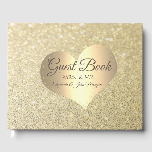 Elegant Wedding Gold Heart Glitter Bokeh Gastenboek (Voorkant)