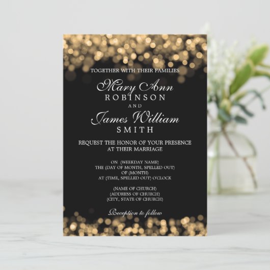 Elegant Wedding Gold Lights Kaart (Staand voorkant)