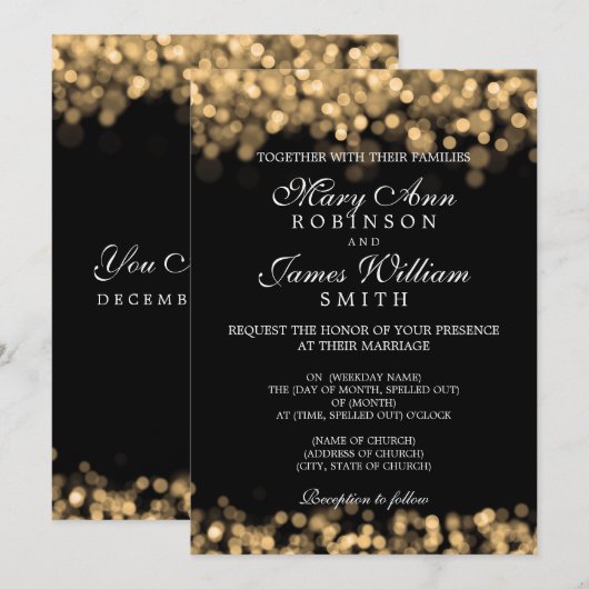 Elegant Wedding Gold Lights Kaart (Voorkant / Achterkant)