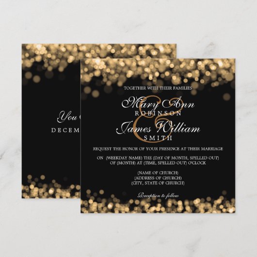 Elegant Wedding Gold Lights Kaart (Voorkant / Achterkant)