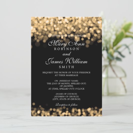 Elegant Wedding Gold Lights Kaart (Staand voorkant)