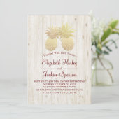 Elegant Wedding Gold Pineapple Couple Rustic Wood Kaart (Staand voorkant)
