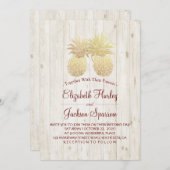 Elegant Wedding Gold Pineapple Couple Rustic Wood Kaart (Voorkant / Achterkant)